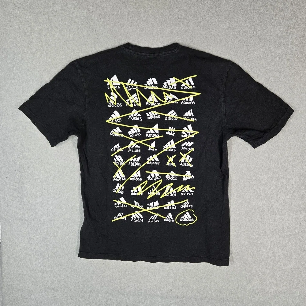 Adidas Men Shirt L Black Embroidered Graphic Activewear Short Sleeve